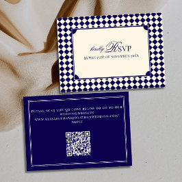 Tarjeta De Confirmación De Asistencia Vintage Navy Checkered Old Money QR Code Wedding