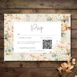 Tarjeta De Confirmación De Asistencia Vintage neutro romántico Hidrángulas Boda QR