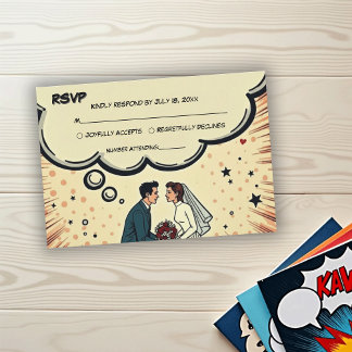Tarjeta De Confirmación De Asistencia Vintage Retro Bride & Groom Pop Art Comic Wedding