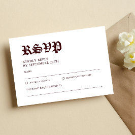Tarjeta De Confirmación De Asistencia Vintage Retro Minimalist Burgundy White Wedding