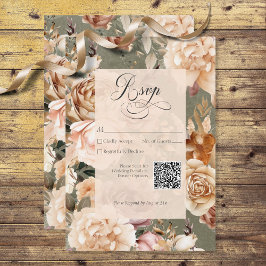 Tarjeta De Confirmación De Asistencia Vintage Romántico Champagne Beige & Sage Floral