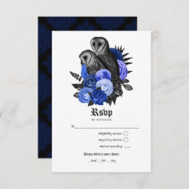 Tarjeta De Confirmación De Asistencia Vintage Royal Blue Owls Boda gótico