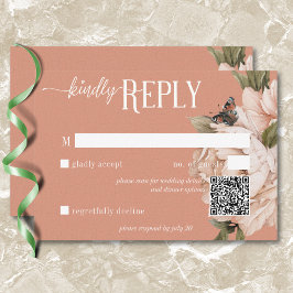 Tarjeta De Confirmación De Asistencia Vintage Rustic Rust & Peach Peonies QR Code