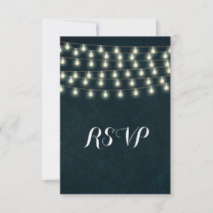 Tarjeta De Confirmación De Asistencia Vintage Rustic String ilumina el Boda azul de la M