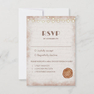 Tarjeta De Confirmación De Asistencia Vintage Rustic Watercolor Romantic String Lights I