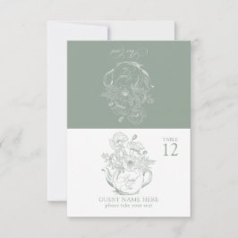 Tarjeta De Confirmación De Asistencia Vintage Sage Green Botanal Bridal Tea Place Card