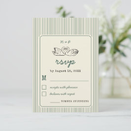 Tarjeta De Confirmación De Asistencia Vintage Swan Monogram Retro Green Stripes Wedding
