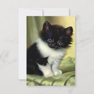 Tarjeta De Confirmación De Asistencia Vintage Tuxedo Kitten Ilustracion