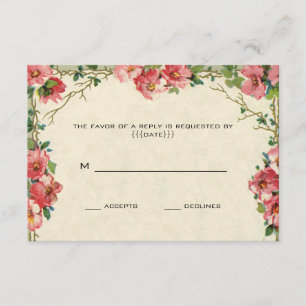 Tarjeta De Confirmación De Asistencia Vintage Wedding RSVP, Flores florales rosas