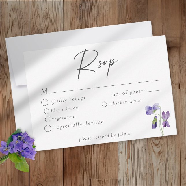 Tarjeta De Confirmación De Asistencia Violets Watercolor Minimalist Elegant Wedding (Subido por el creador)