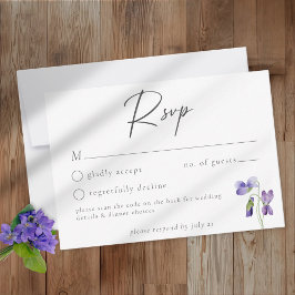 Tarjeta De Confirmación De Asistencia Violets Watercolor Minimalist Elegant Wedding QR