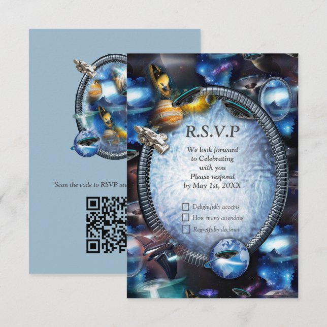 Tarjeta De Confirmación De Asistencia Visitantes de galaxia en el espacio (Anverso / Reverso)