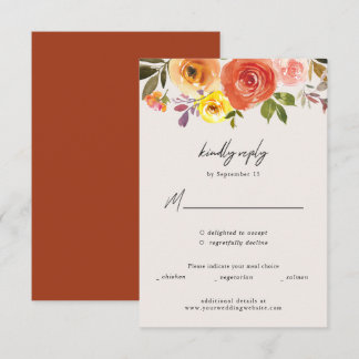 Tarjeta De Confirmación De Asistencia Watercolor Autumn Floral Wedding Response Card