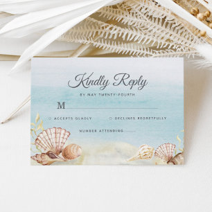 Tarjeta De Confirmación De Asistencia Watercolor Beach Ocean Shells Boda