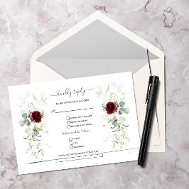 Tarjeta De Confirmación De Asistencia Watercolor Burgundy Floral Airy deja Boda