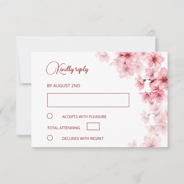 Tarjeta De Confirmación De Asistencia Watercolor Cherry Blossom  Wedding (Anverso)