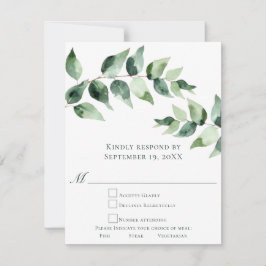 Tarjeta De Confirmación De Asistencia Watercolor Eucalyptus Wedding | White