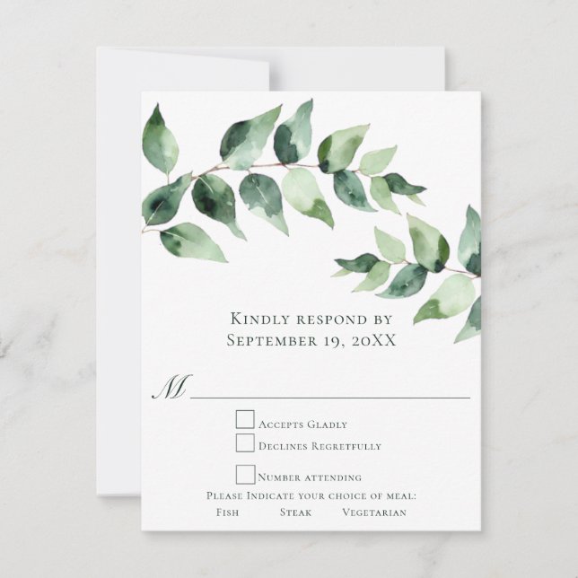 Tarjeta De Confirmación De Asistencia Watercolor Eucalyptus Wedding | White (Anverso)