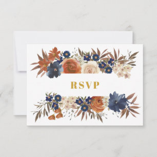Tarjeta De Confirmación De Asistencia Watercolor Floral Blue Beige Ecru Boho Boda