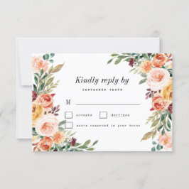 Tarjeta De Confirmación De Asistencia Watercolor Floral Elegante Boda Rubor Borgoña