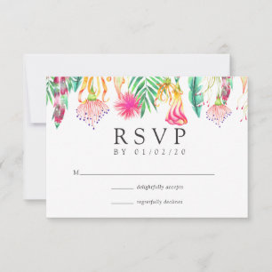 Tarjeta De Confirmación De Asistencia Watercolor Floral Tropical Summer Beach Wedding