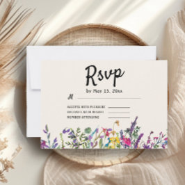 Tarjeta De Confirmación De Asistencia Watercolor Flores silvestres Boho Country Wedding 