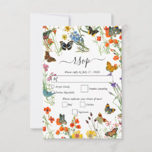 Tarjeta De Confirmación De Asistencia Watercolor Flores silvestres mariposas Boda floral
