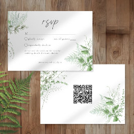 Tarjeta De Confirmación De Asistencia Watercolor Greenery Fern Rustic Wedding QR