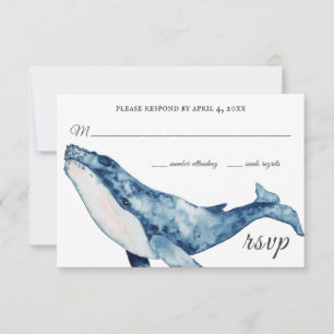 Tarjeta De Confirmación De Asistencia Watercolor Humpback Whale Nautical Beach Wedding