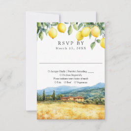 Tarjeta De Confirmación De Asistencia Watercolor Lemons Tuscan Scene Italian Wedding