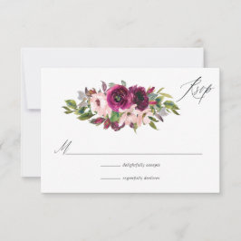 Tarjeta De Confirmación De Asistencia Watercolor Marsala y Rubor Floral Boda