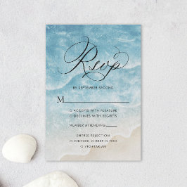 Tarjeta De Confirmación De Asistencia Watercolor Ocean Beach Elegant Script Boda