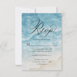 Tarjeta De Confirmación De Asistencia Watercolor Ocean Beach Elegant Script Boda