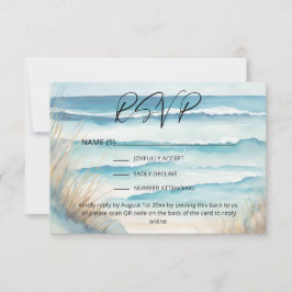 Tarjeta De Confirmación De Asistencia Watercolor Ocean Beach Wedding Sitio web QR Code