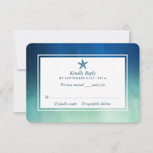 Tarjeta De Confirmación De Asistencia Watercolor Ocean Starfish Beach Wedding