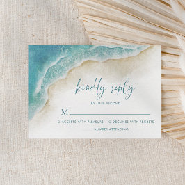 Tarjeta De Confirmación De Asistencia Watercolor Ocean Summer Beach Wedding