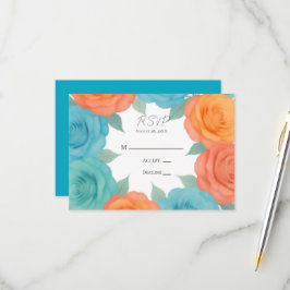 Tarjeta De Confirmación De Asistencia Watercolor Orange and Teal Roses Wedding