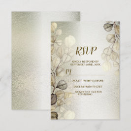 Tarjeta De Confirmación De Asistencia Watercolor Oro Eucalipto Boda de follaje brillante