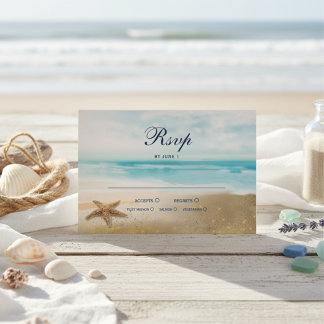 Tarjeta De Confirmación De Asistencia Watercolor Resumen de la playa de Starfish Wedding