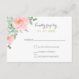 Tarjeta De Confirmación De Asistencia Watercolor Suculento Rubor Floral Elegant Wedding