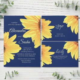 Tarjeta De Confirmación De Asistencia Watercolor Sunflowers dark blue Wedding