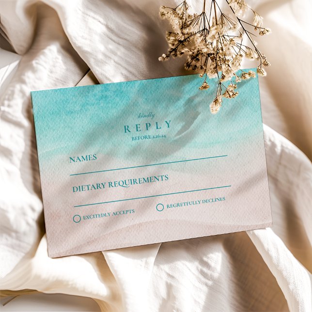 Tarjeta De Confirmación De Asistencia Watercolor Tropical Beach Wedding (Subido por el creador)