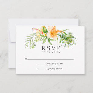 Tarjeta De Confirmación De Asistencia Watercolor Tropical Floral Beach Wedding