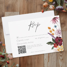Tarjeta De Confirmación De Asistencia Watercolor Wildflower Butterfly Modern Wedding QR
