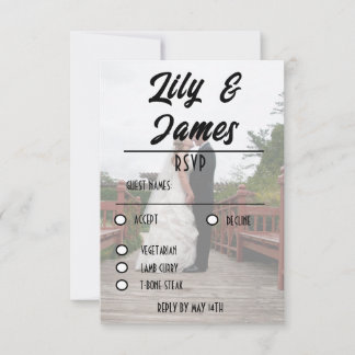 Tarjeta De Confirmación De Asistencia Web de Boda de fotos y código QR Simple