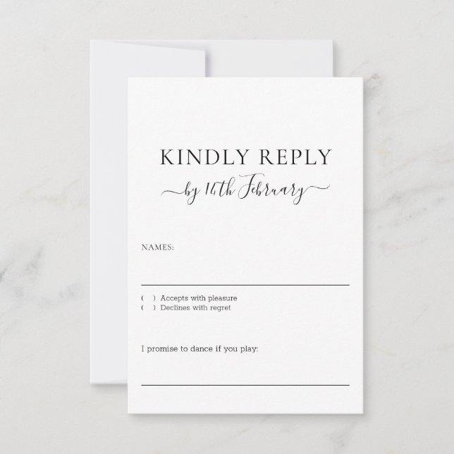 Tarjeta De Confirmación De Asistencia Wedding Formal Black Signature Kindly Reply (Anverso)