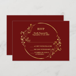 Tarjeta De Confirmación De Asistencia Wedding Golden Floral Geometric Wreath Red