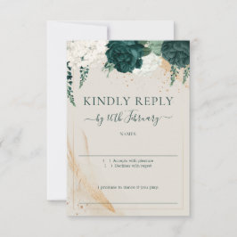 Tarjeta De Confirmación De Asistencia Wedding Neutral Cream Signature Emerald Green Rose