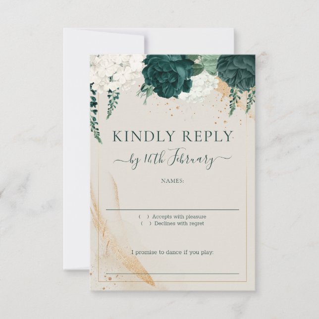Tarjeta De Confirmación De Asistencia Wedding Neutral Cream Signature Emerald Green Rose (Anverso)