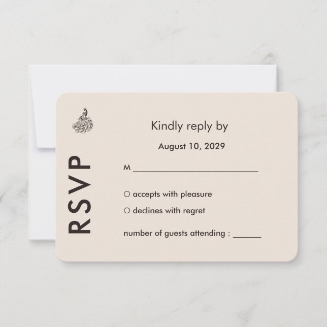 Tarjeta De Confirmación De Asistencia Wedding Peacock Botanical | Couture Response Art (Anverso)